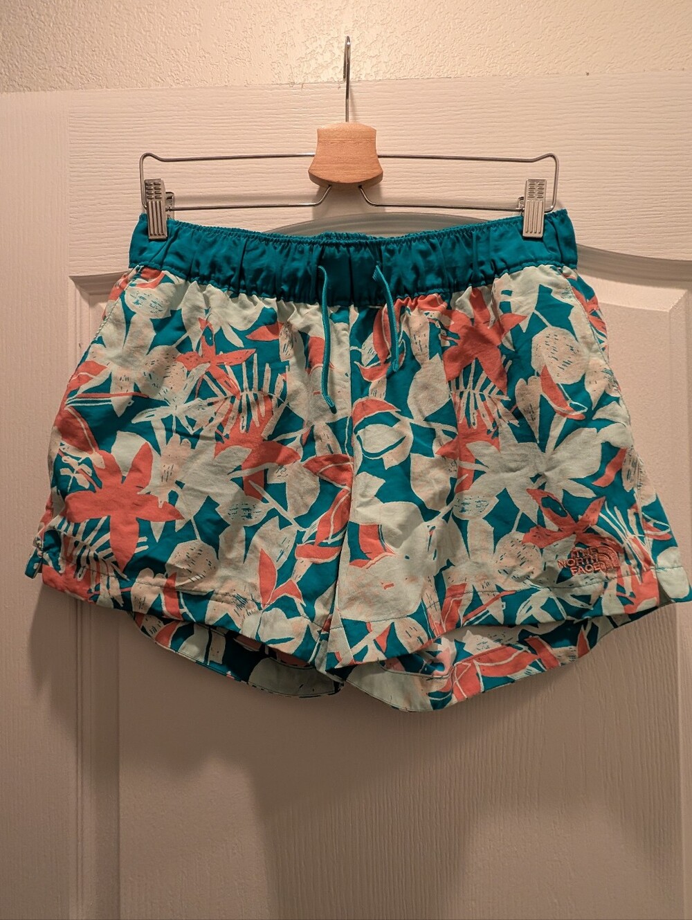 North Face Teal and Coral Board Shorts